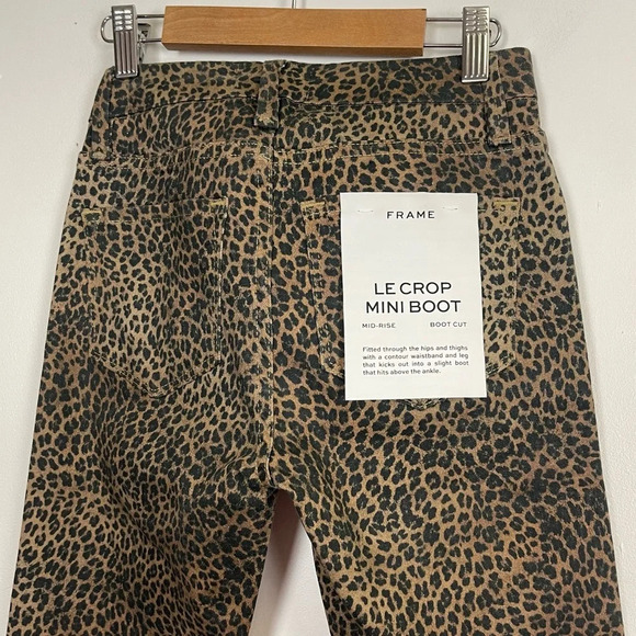 NWT Frame Le Crop Mini Boot Coated Jeans Womens 24 Leopard Tan Black - Picture 4 of 12